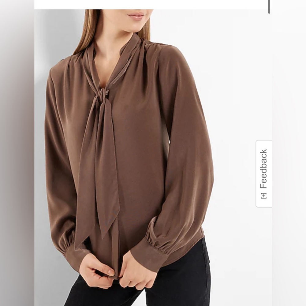 Express satin long sleeve tie neck relaxed  Portofino shirt
